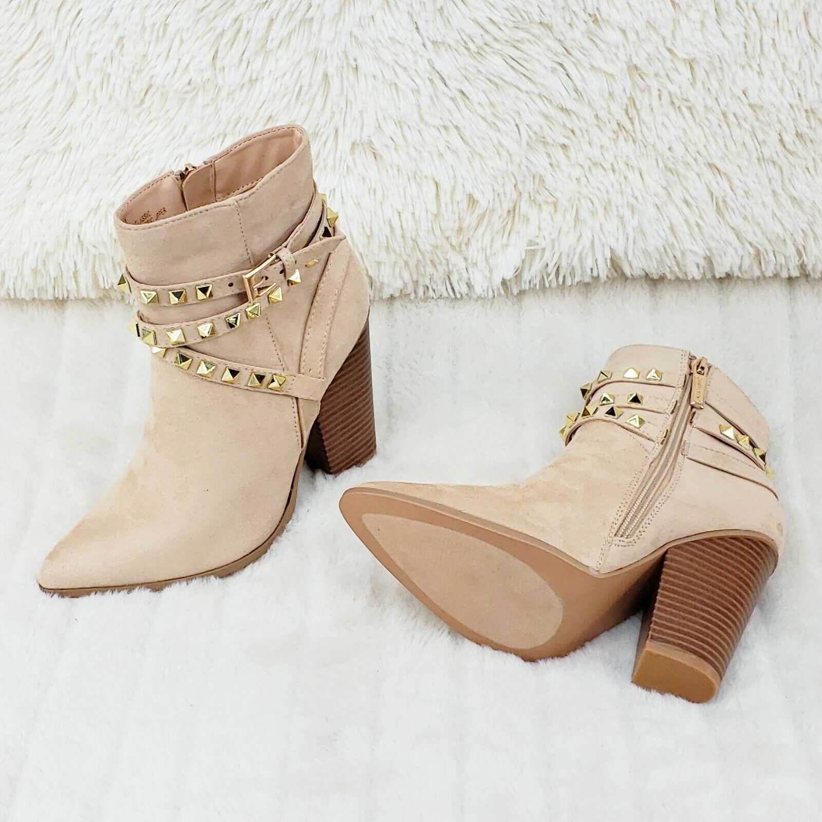 Classic Western Designer Cowboy Style Studded Strap Ankle Boots Nude 6-11 - Totally Wicked Footwear