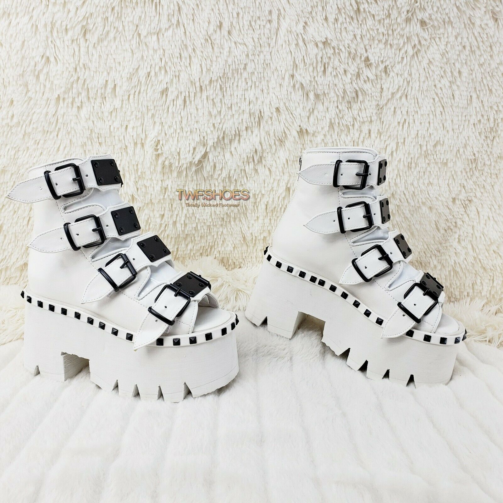 Demonia Ashes 70 White 3.5" Platform Heel Goth Punk Sandal Boots NY - Totally Wicked Footwear