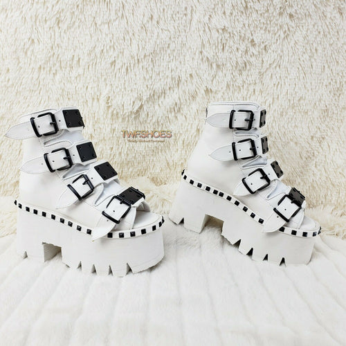 Demonia Ashes 70 White 3.5" Platform Heel Goth Punk Sandal Boots NY - Totally Wicked Footwear