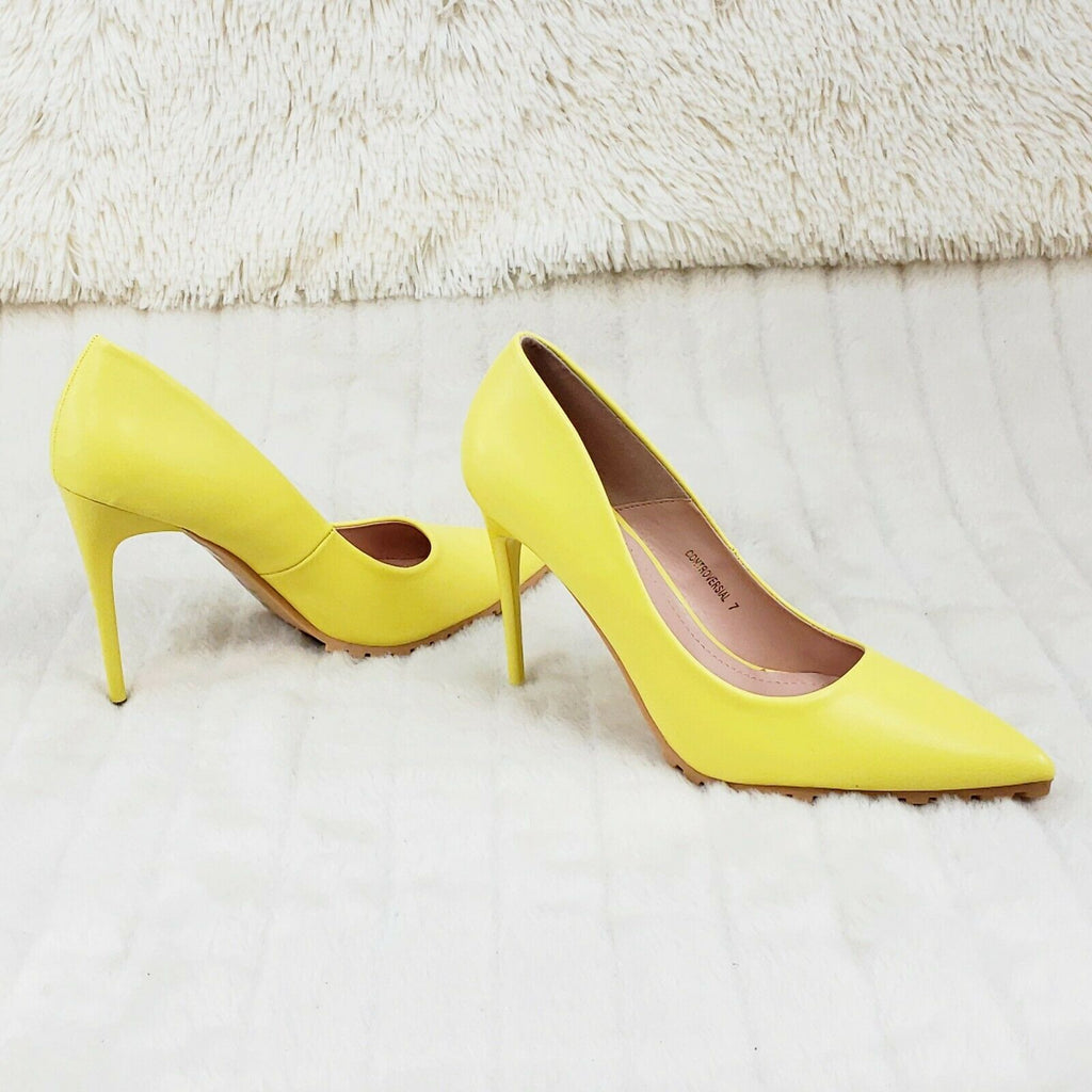 Revenge Yellow 4.5" High Heel Shoes Pointy Toe Pump Lug Sole 7-11 - Totally Wicked Footwear