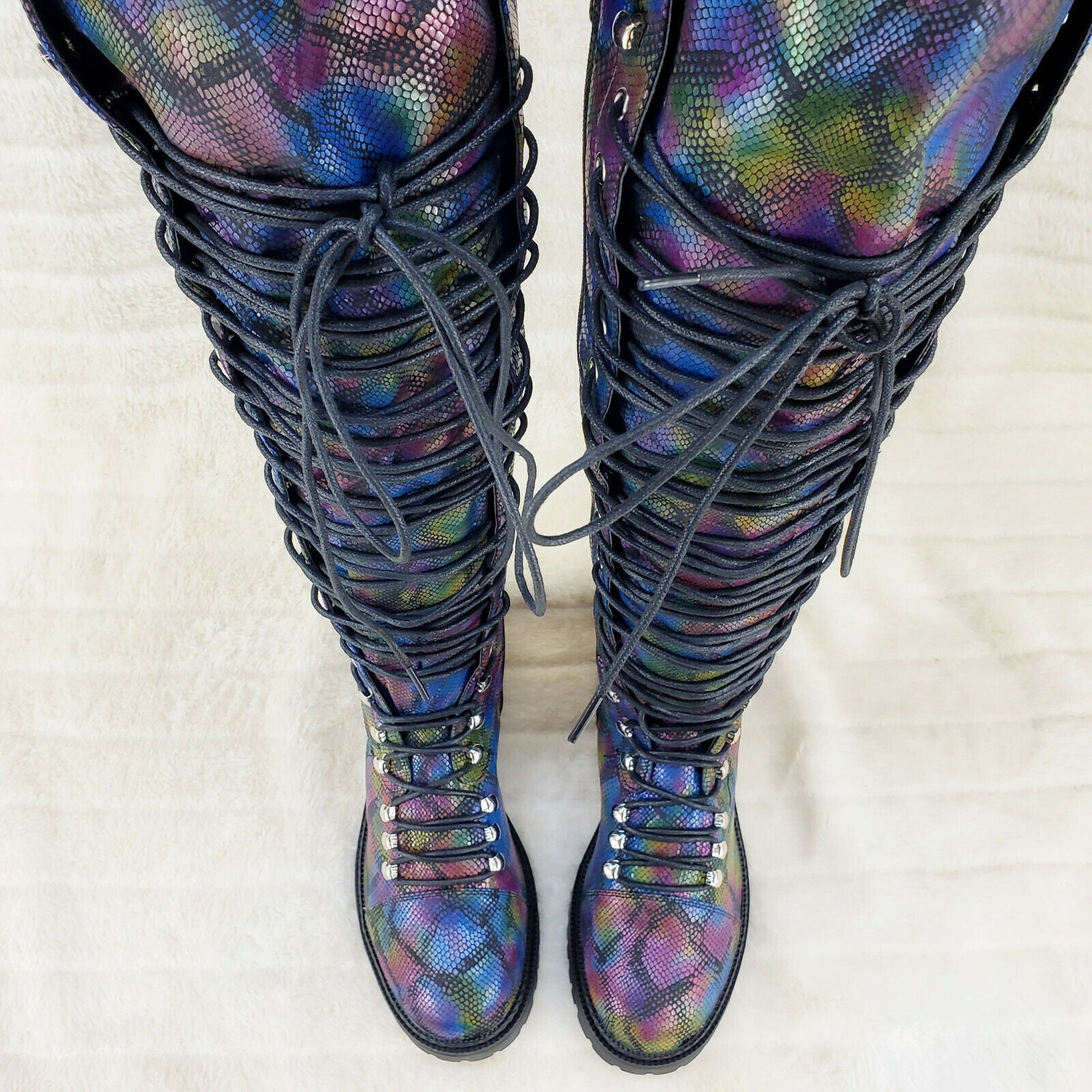 Slither Rainbow Snake Corset Lace Over the Knee Pirate Boot Travis 6 - 10 - Totally Wicked Footwear