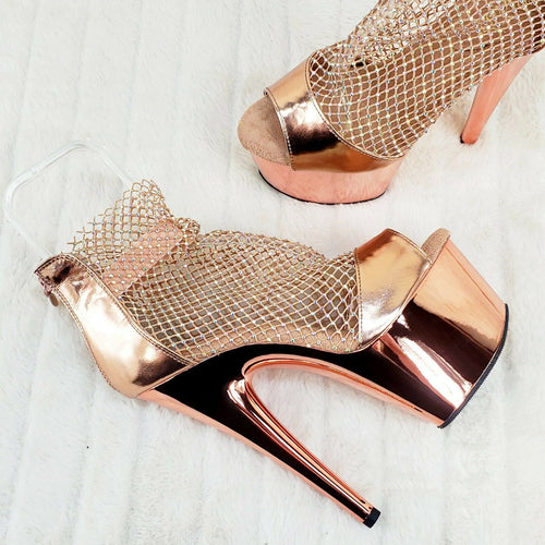 Adore 765RM Rose Gold Rhinestone Mesh Platform Sandals 7" High Heel Shoes NY - Totally Wicked Footwear