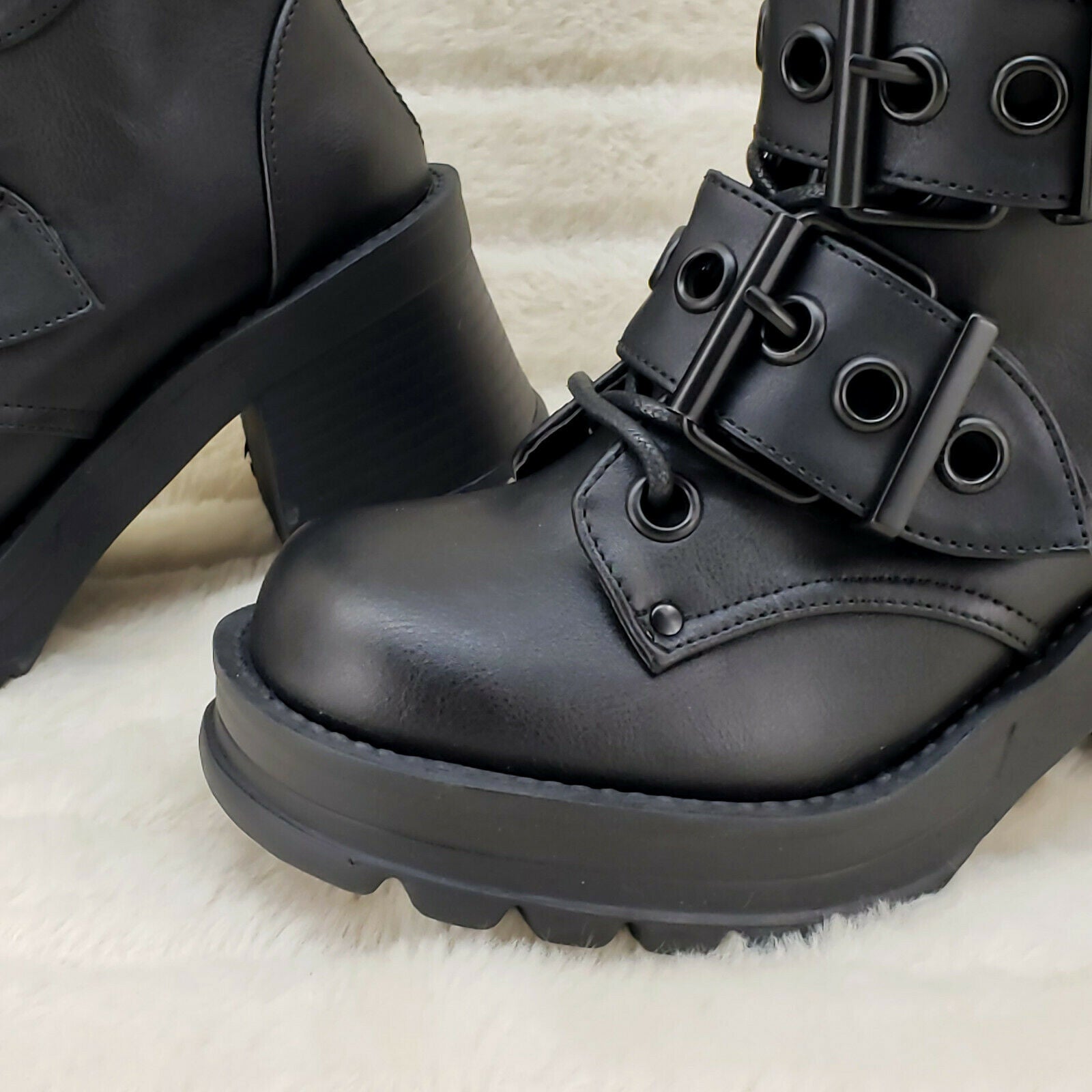 Bratty 118 Buckle Strap Biker Goth Punk Lace Up Ankle Boots In House NY - Totally Wicked Footwear