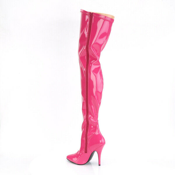 Seduce 3000 Stretch Hot Pink Patent Thigh High Boot Stiletto Heels Sizes 13 & 14 - Totally Wicked Footwear