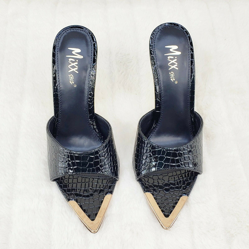 Venus Black Slim High Heel Pointy Toe Slip On Sandals Slides Clogs - Totally Wicked Footwear