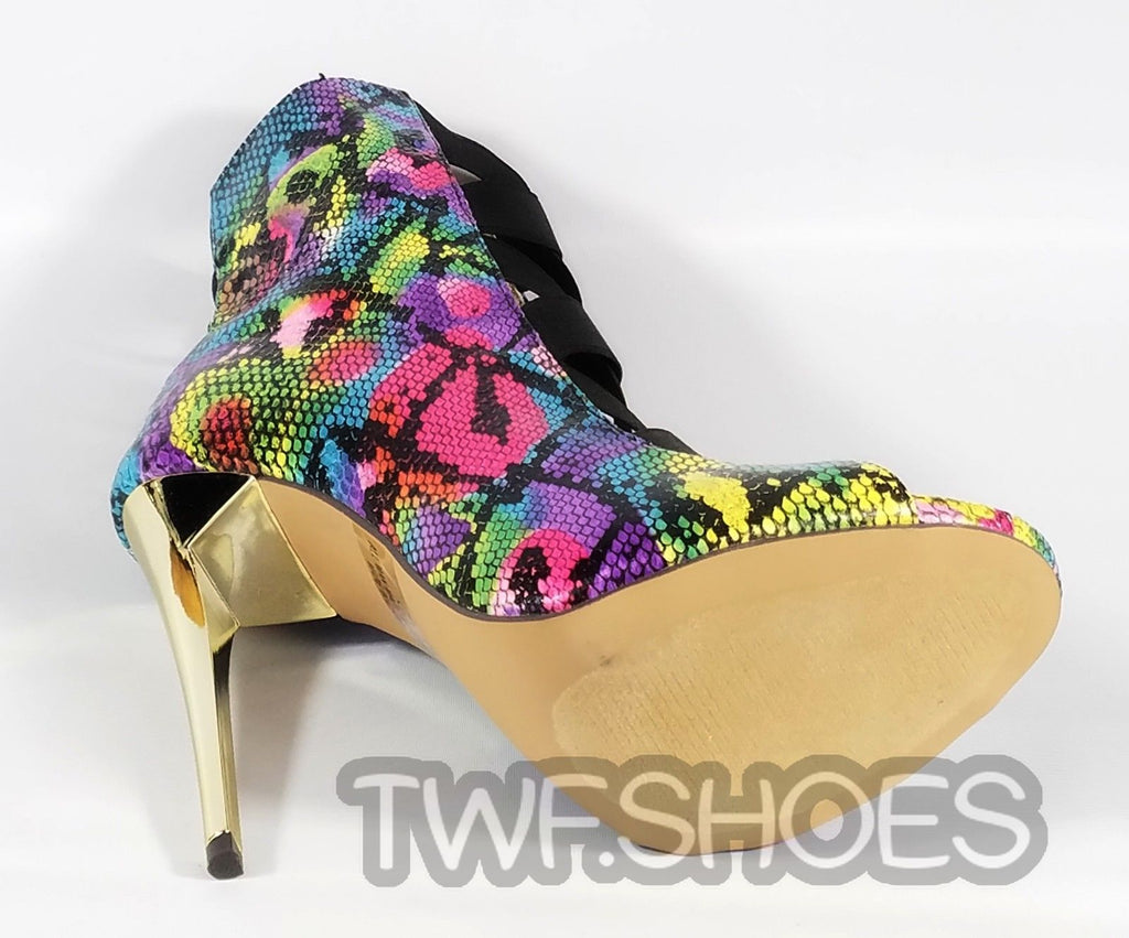 MM Colorful Rainbow Snake Open Elastic Strap Stiletto High Heel Ankle ...