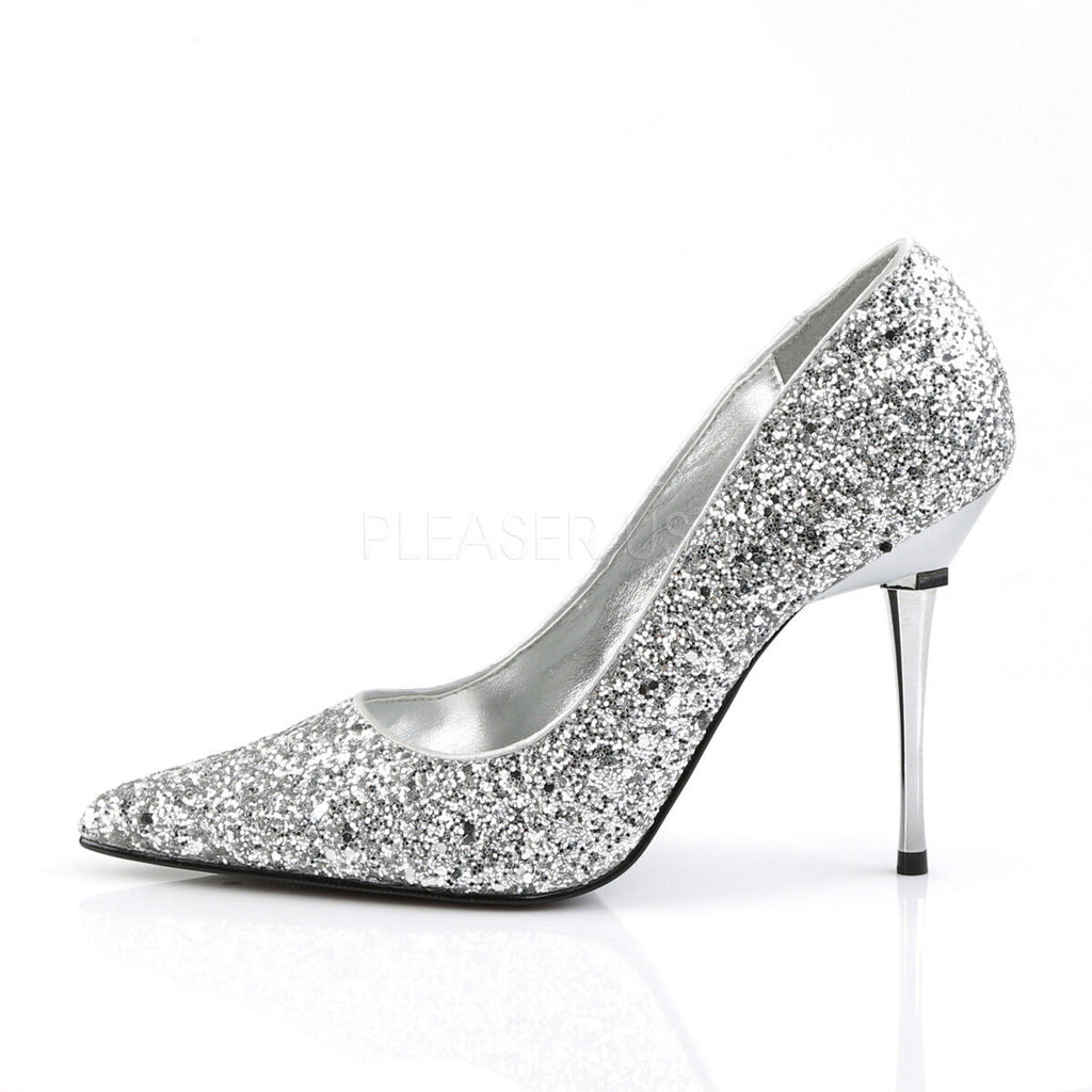 Appeal 20G  Silver Glitter Pointy Toe 4" Metal Heel Single Sole Pump Size 8 - Totally Wicked Footwear