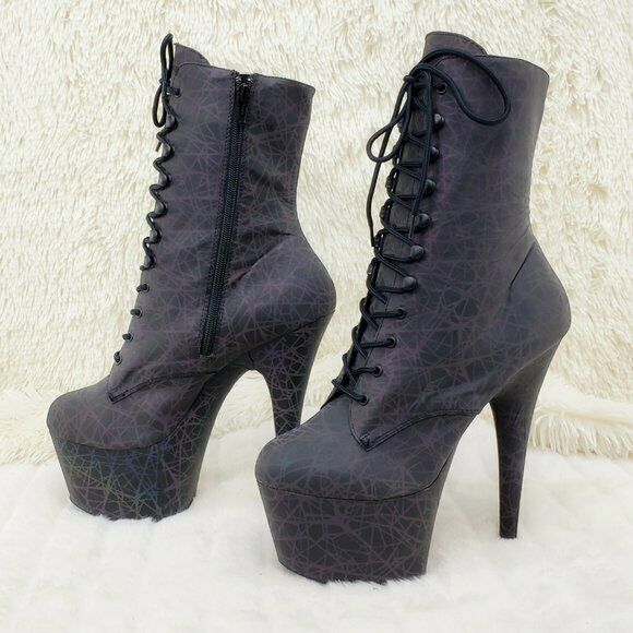Adore 1020REFL Geo Reflective Upper Platform 7" High Heel Ankle Boots NY - Totally Wicked Footwear