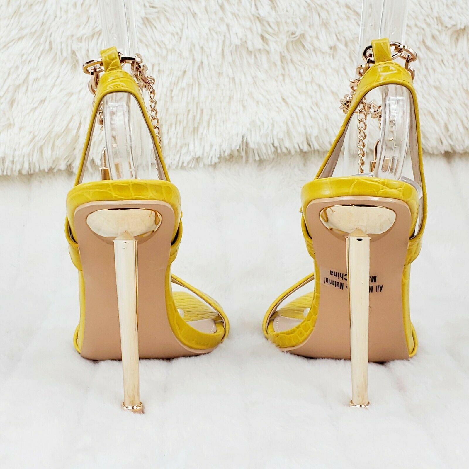 Nicely Pad Lock Chain Strap High Heels Metal Toe Tip Shoes Yellow - Totally Wicked Footwear