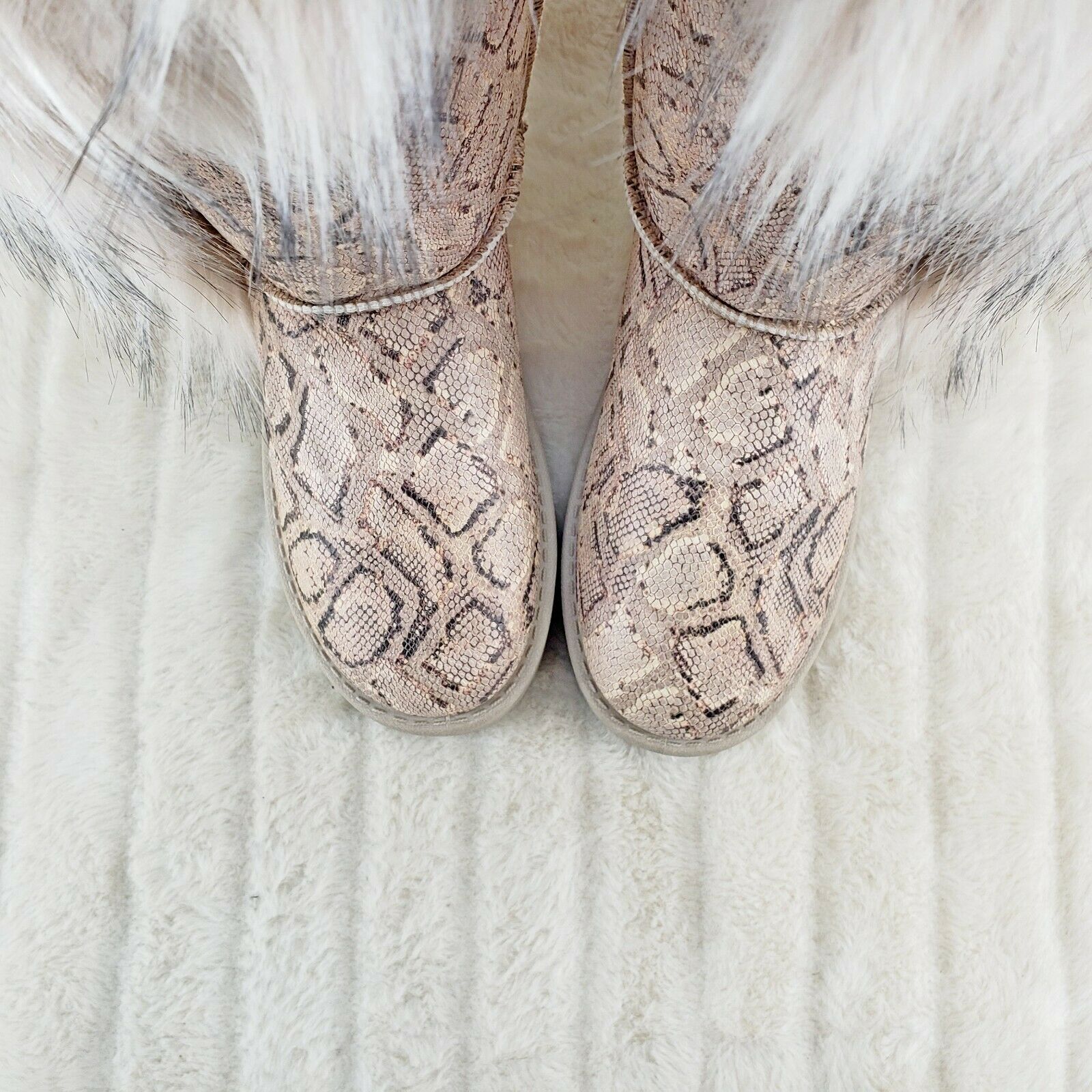 Chi Chi Tall Furry Snake Beige Faux Fur Lined Flat Winter Boots US Women's - Totally Wicked Footwear