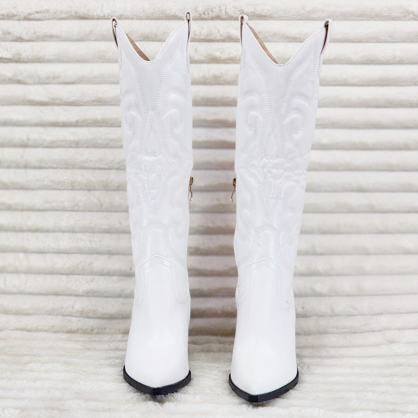 Electric Cowboy Brush Metallic Matte Western Knee High Cowgirl Boots Pearl White - Totally Wicked Footwear