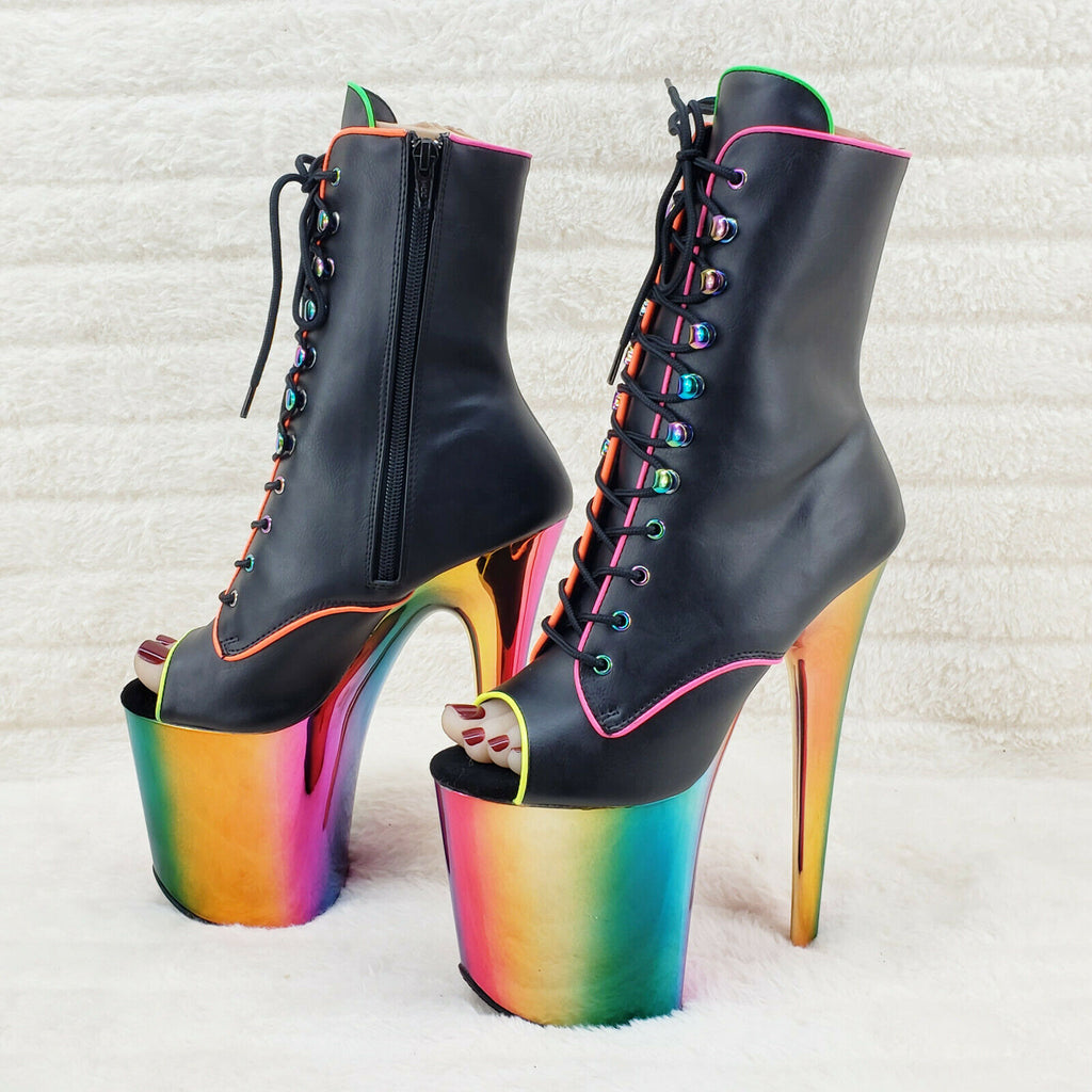 Flamingo 1021RC Rainbow Chrome 8" Heels Platform Neon Trim Ankle Boots NY - Totally Wicked Footwear