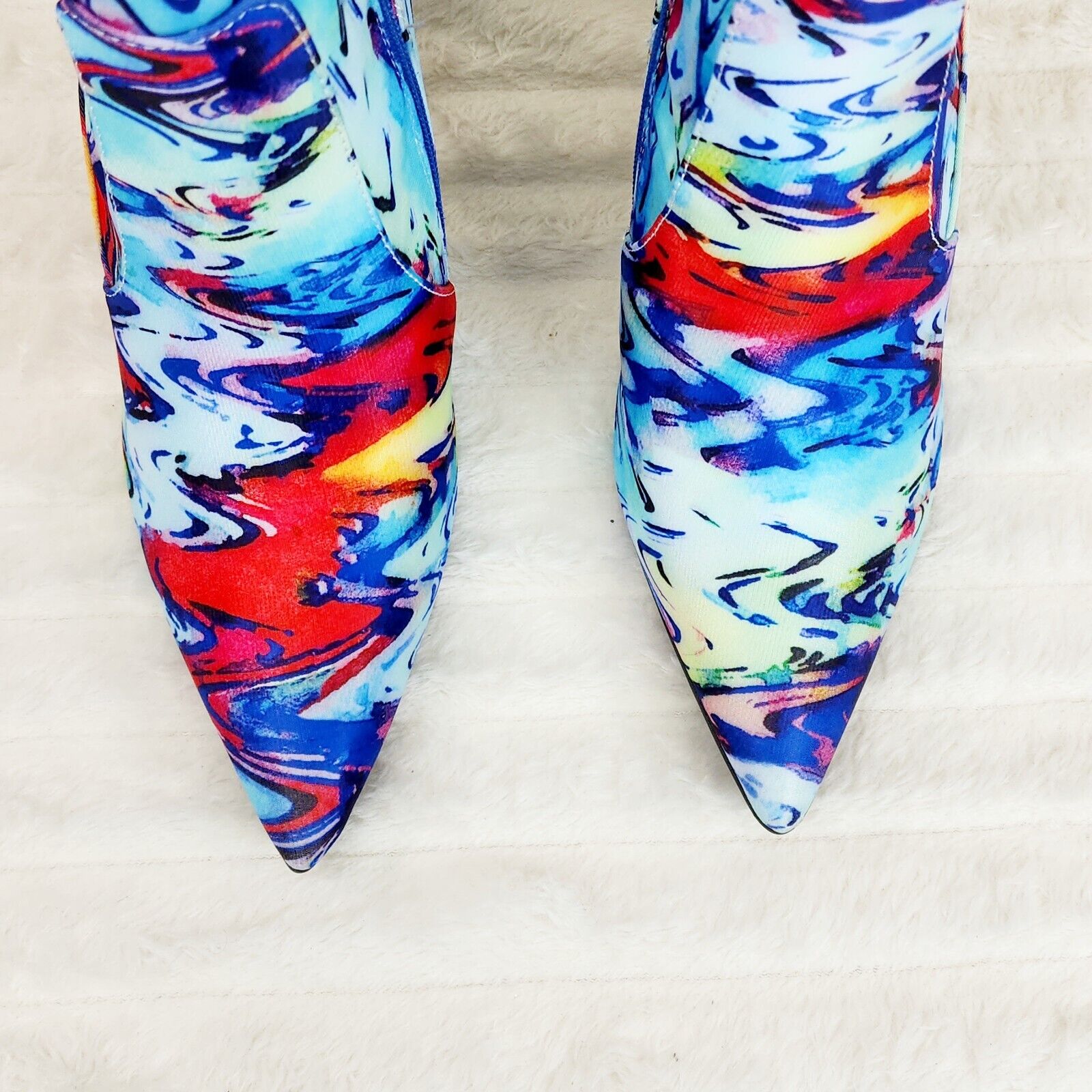 Regal Multi Color Print Stretch Upper Rhinestone Heel Ankle Boots - Totally Wicked Footwear