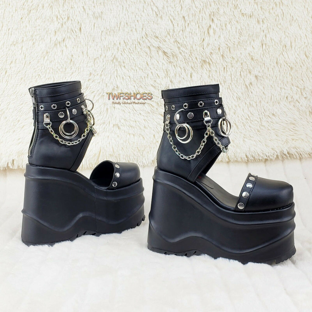 Wave 22 - 6" Platform Cut Out Sandal Boots Goth Punk Matte Black NY - Totally Wicked Footwear