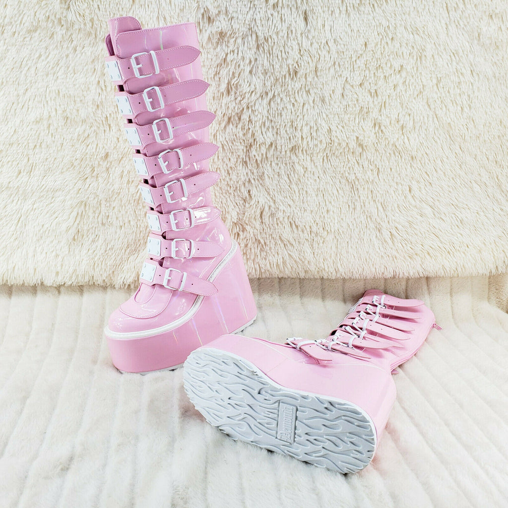 Trinity Swing 815 Pink Hologram Patent Goth Knee Boot 5.5" Platform In House NY - Totally Wicked Footwear