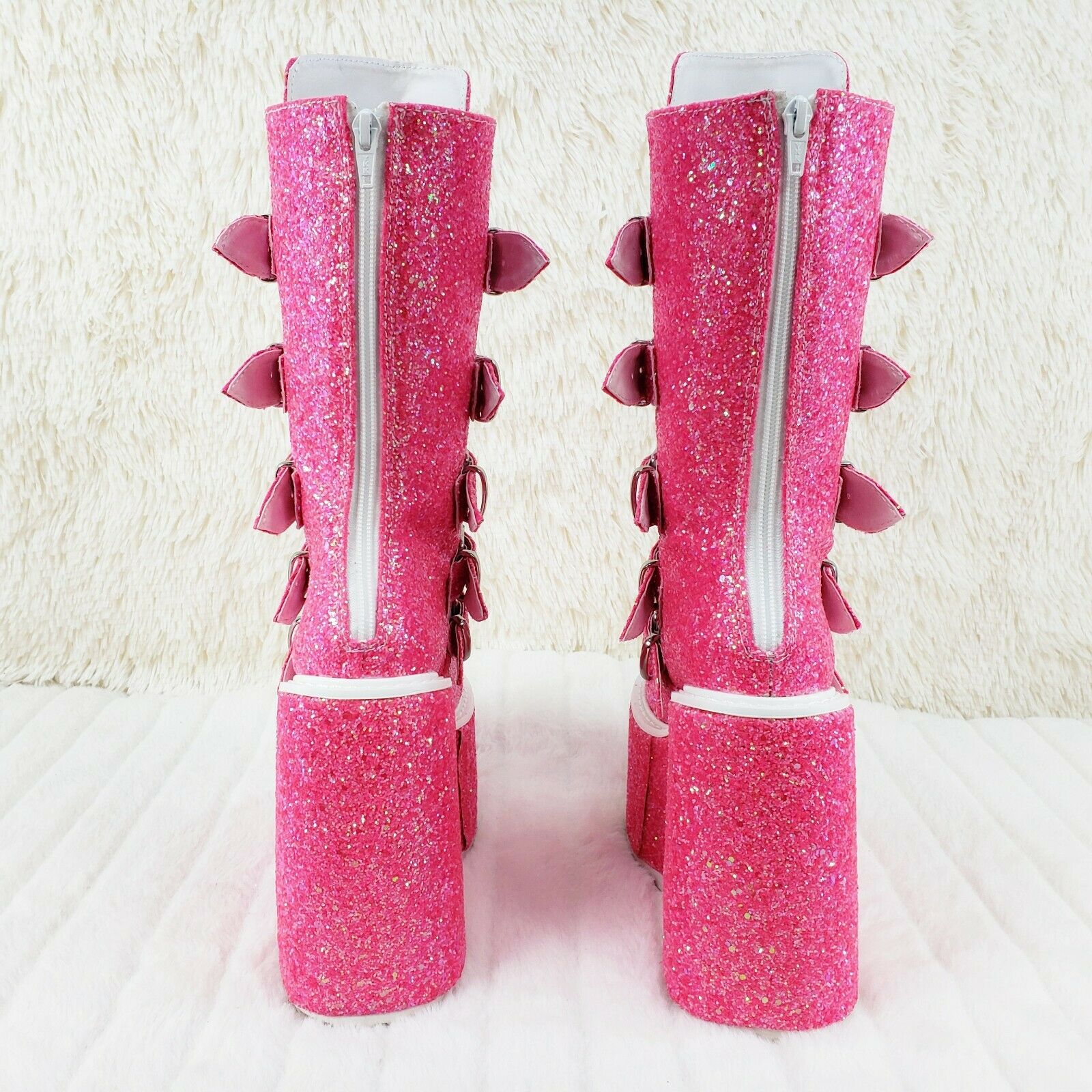 Swing 230G Pink Glitter Boot 5.5" Platform Heart Strap Goth Boots 6 -11  NY - Totally Wicked Footwear