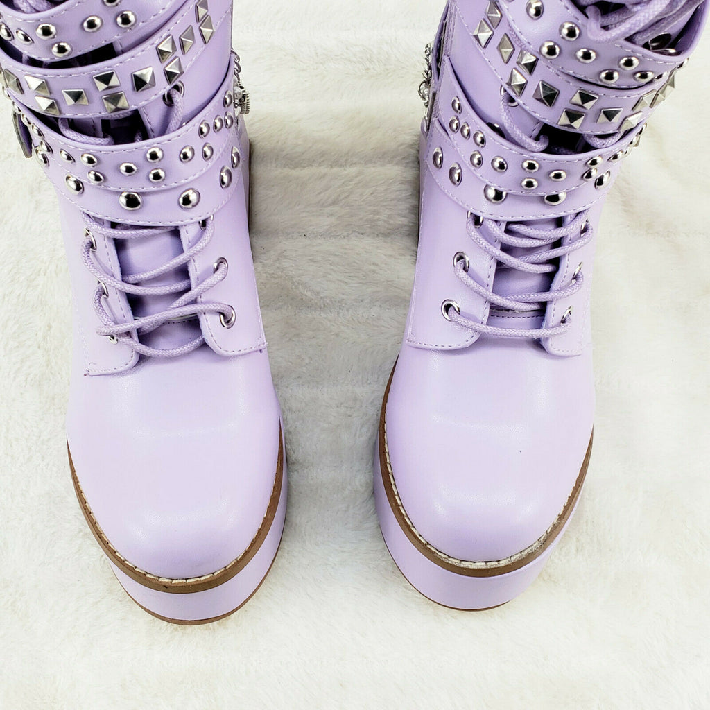 Ocho Lilac Purple Ice Multipile Strap Platform Chunky Block Heel Ankle Boots - Totally Wicked Footwear