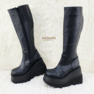 Shaker 100 Black Matte Platform 4.5" Wedge Heel Knee Boots NY - 7