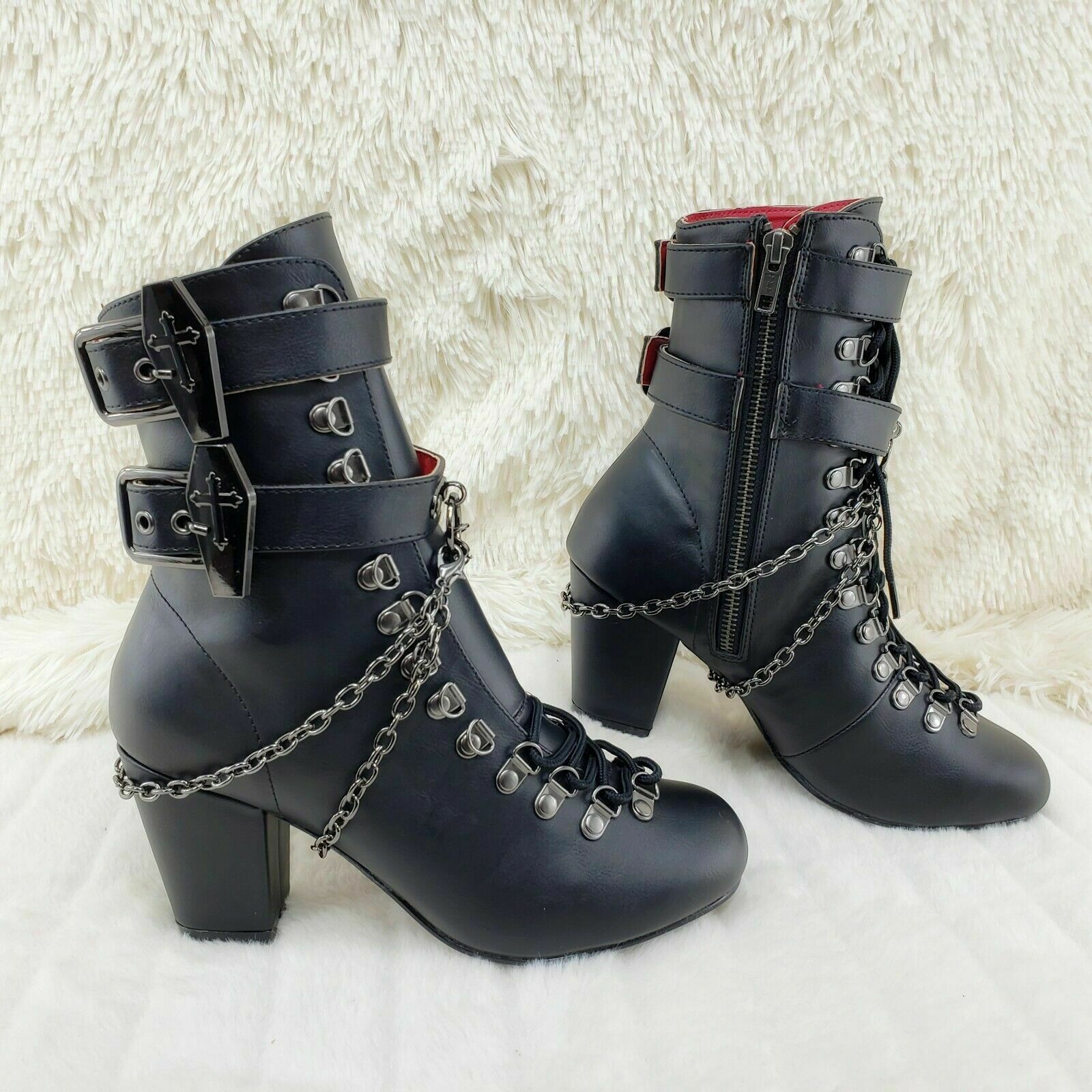 Vivika Goth Granny Ankle Boots Coffin Straps & Chains US 6-12 Goth NY - Totally Wicked Footwear
