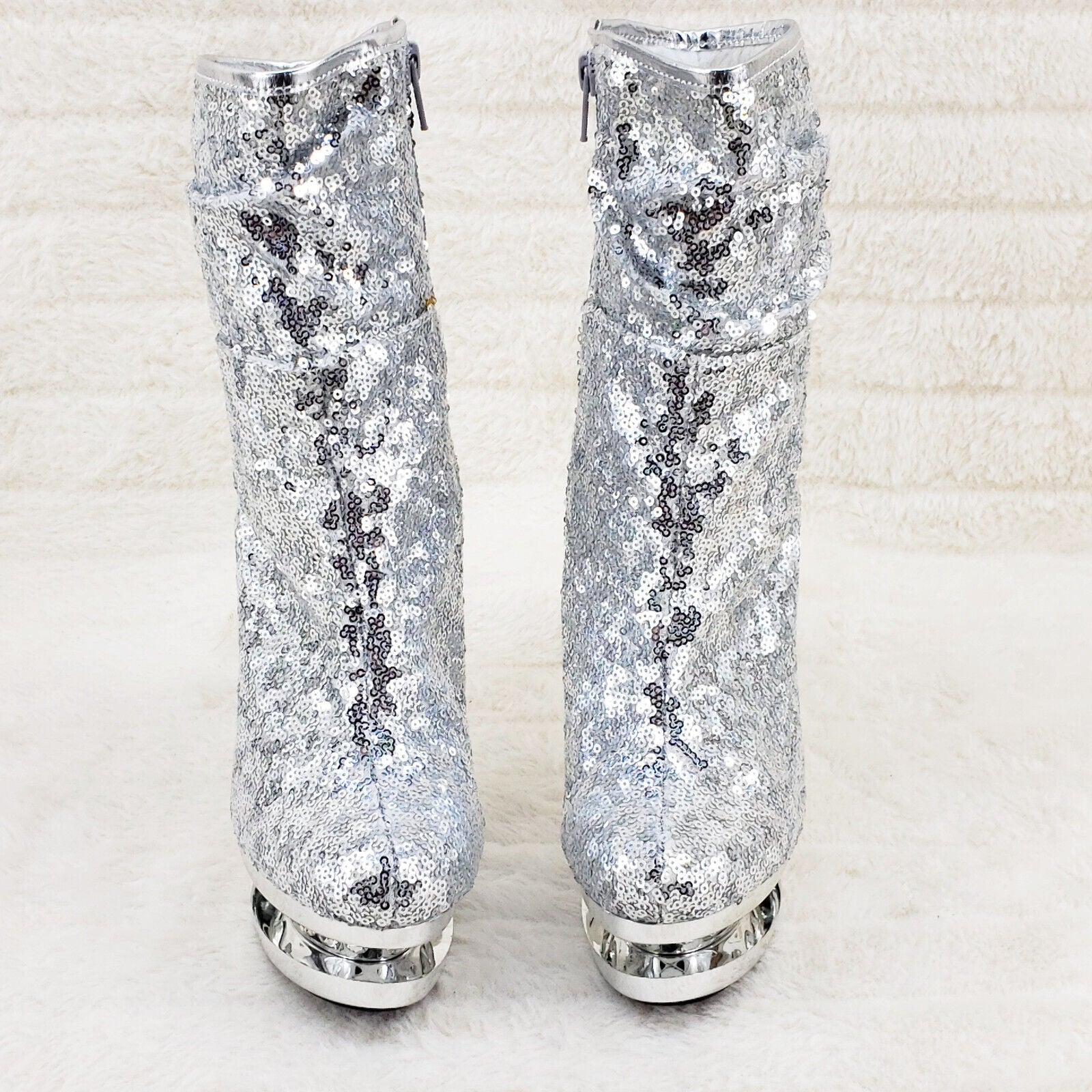 Blondie 1009 Silver Sequin Slouchy High Heel Platform Ankle Boots US Sizes NY - Totally Wicked Footwear