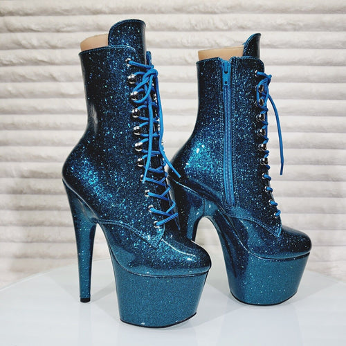 Adore 1020GP Teal Glitter Patent  7" High Heel Platform Ankle Boots NY - Totally Wicked Footwear