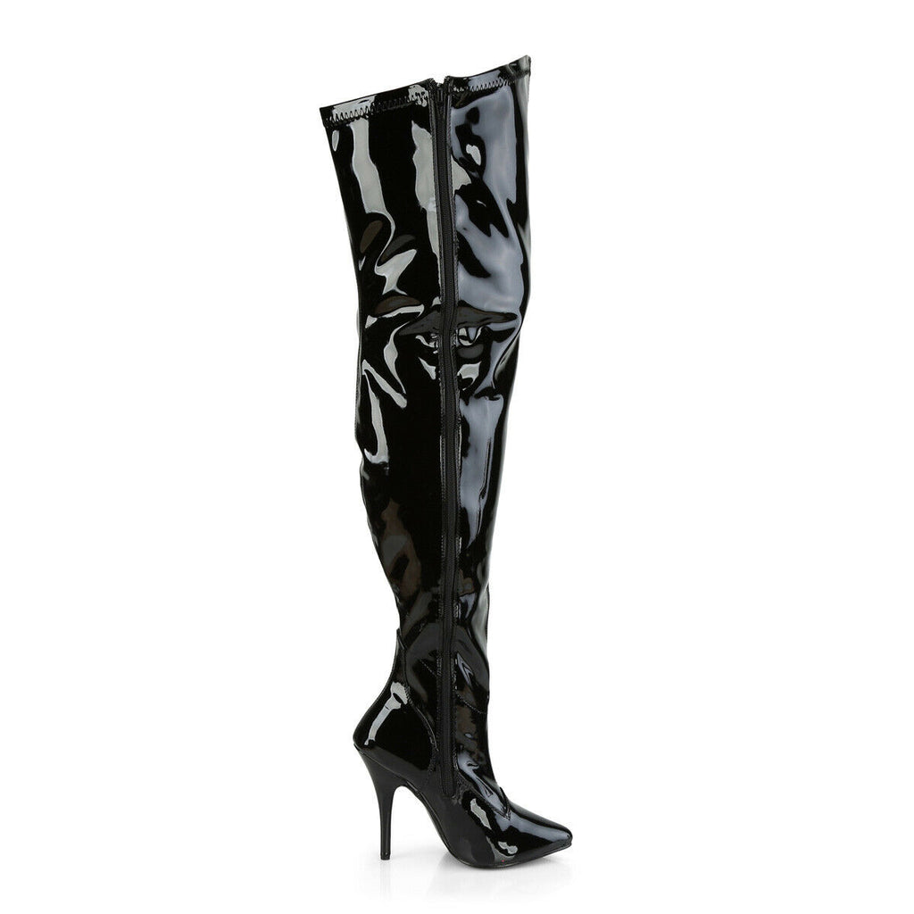 Seduce 3000WC Wide Calf 5" High Heel Thigh High Boots Black Stretch Patent NY - Totally Wicked Footwear