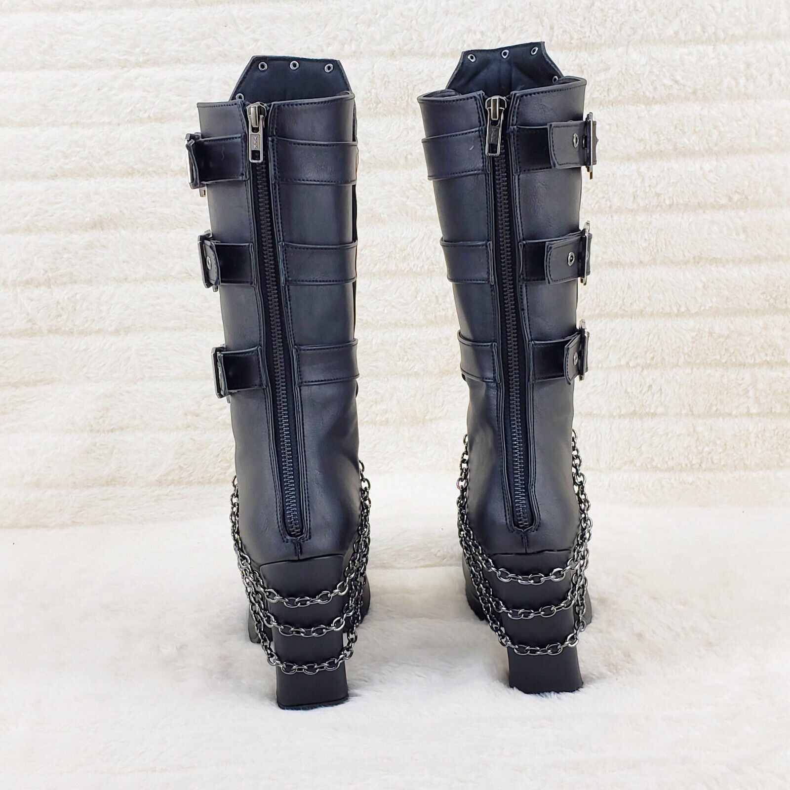 Crypto 67 Coffin Skull & Chain Black Mid Calf Platform Heel Gothic Boots NY - Totally Wicked Footwear