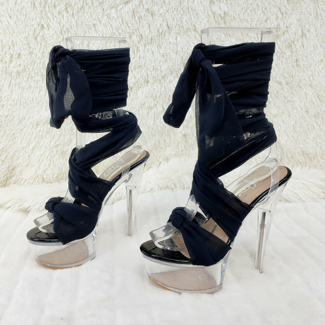 Black Scarf Wrap Clear Platform Shoes Sandals 6" High Heel Sandals Shoes - Totally Wicked Footwear
