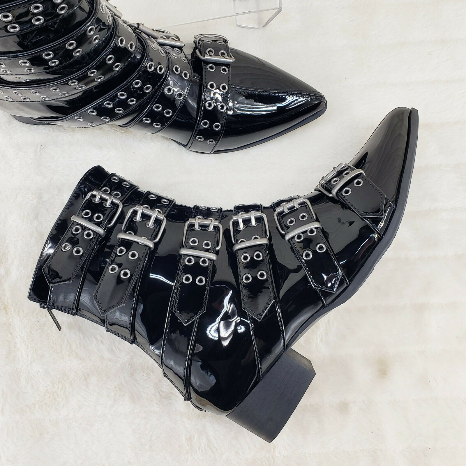 Wicked Warlock 70 Multi Strap Winklepicker Ankle Boots Mens Patent NY IN HOUSE - Totally Wicked Footwear
