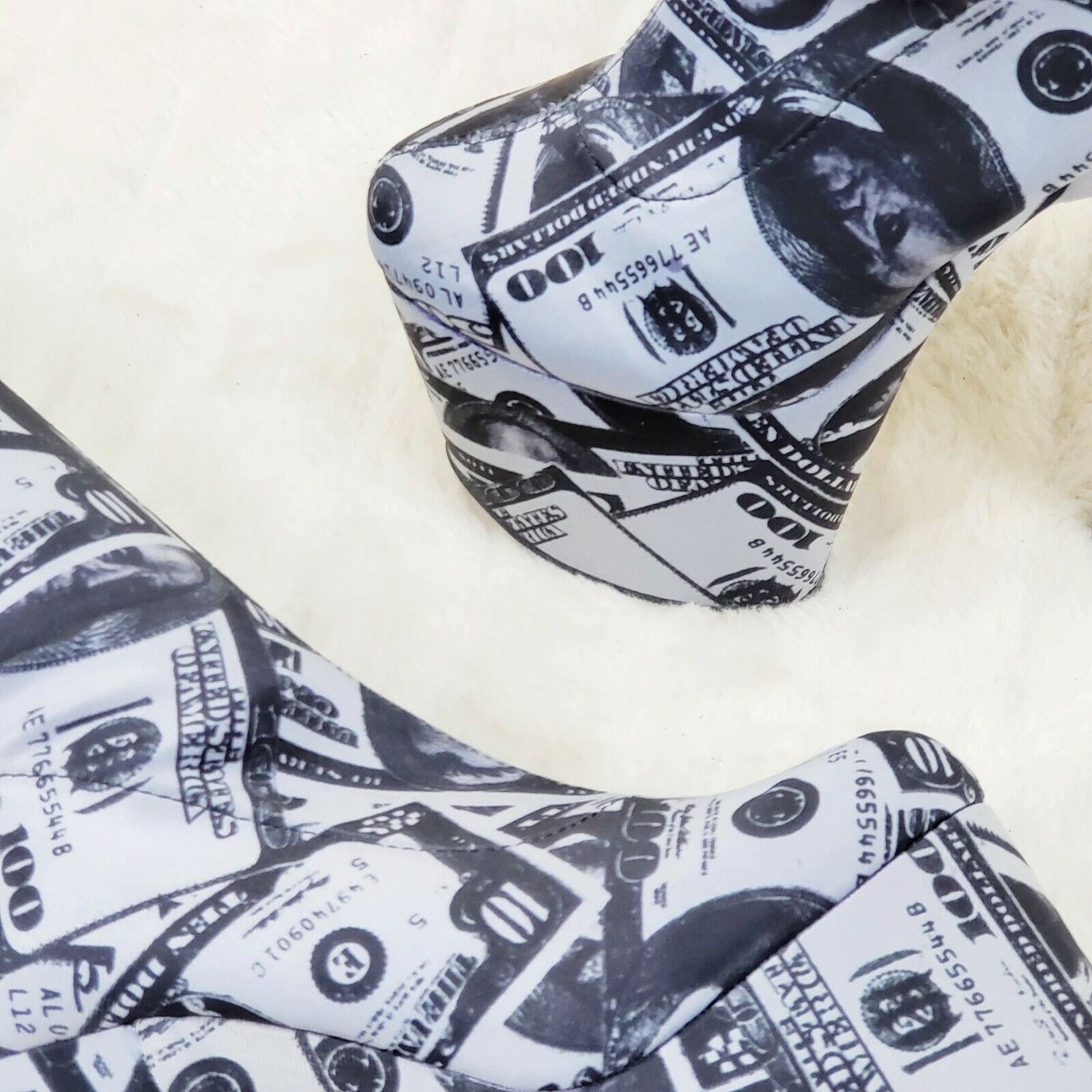 Adore 1002DP Money Print 7" High Heel Pull On Stretch Sock Platform Ankle Boots - Totally Wicked Footwear