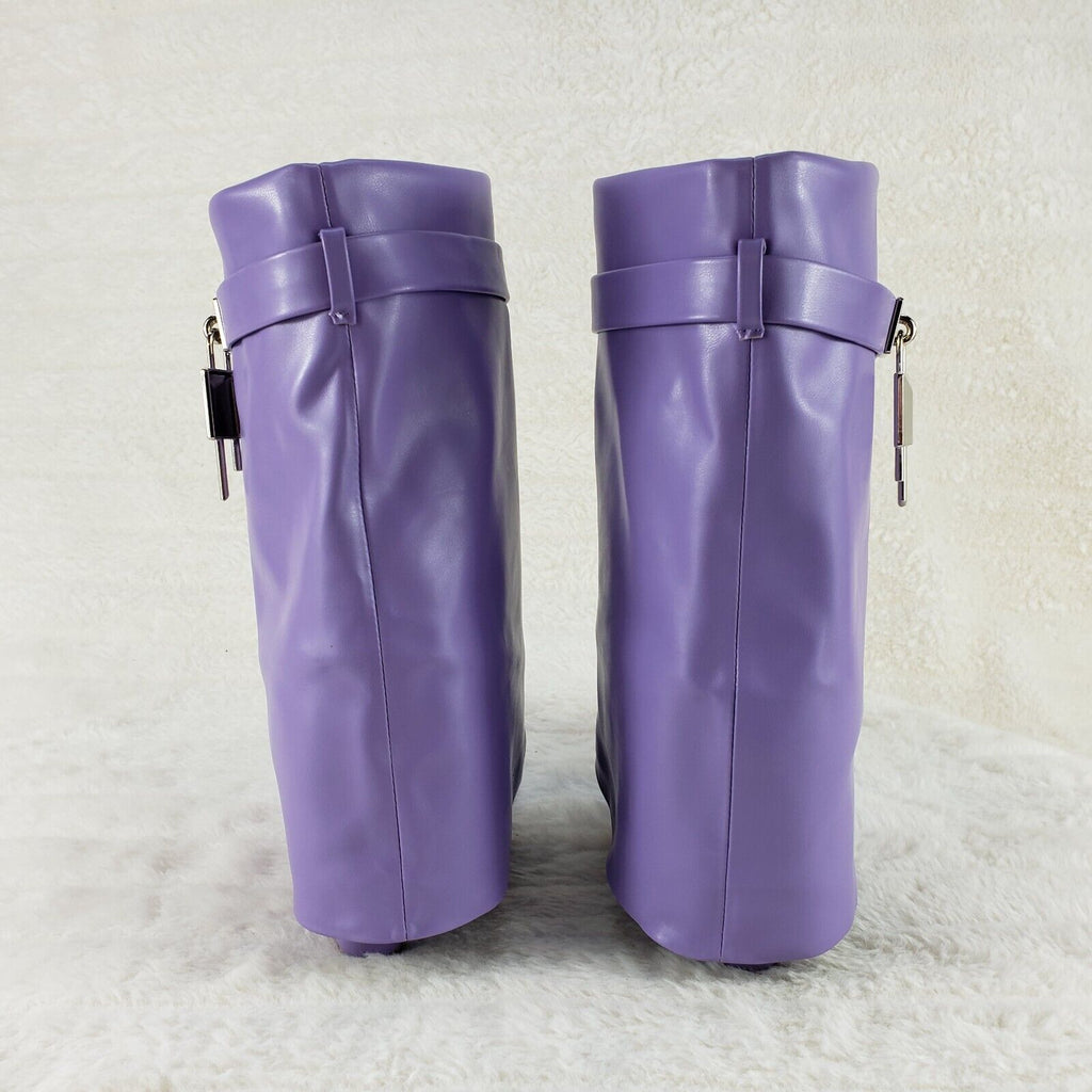 Fold Over Skirted Ankle Boots 3" Wedge Heel Pull On/Half Side Zipper 7-11 Purple - Totally Wicked Footwear
