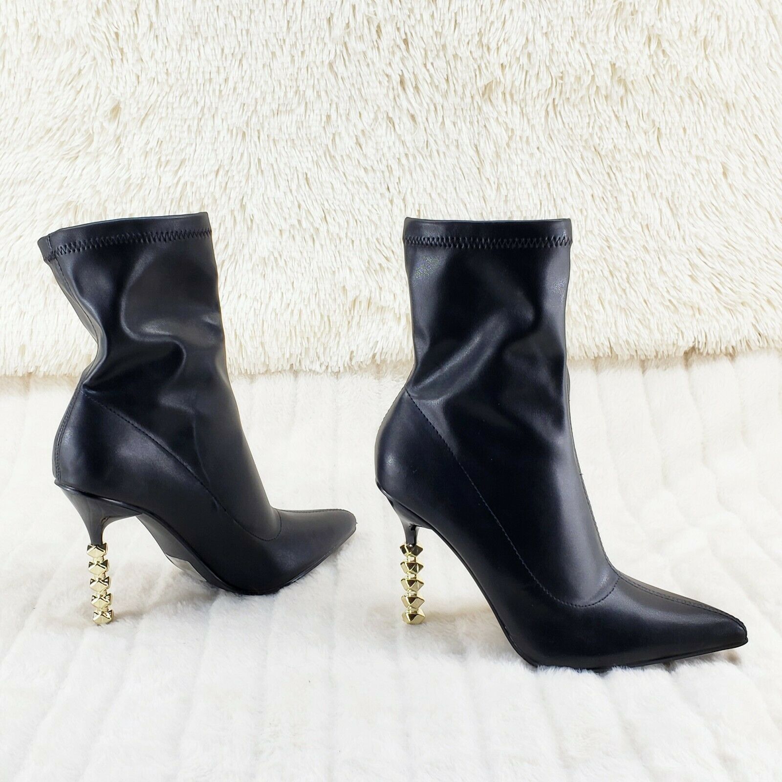 5" Geo Deco High Heel Black Stretchy Pointy Toe Ankle Boots My Vice - Totally Wicked Footwear