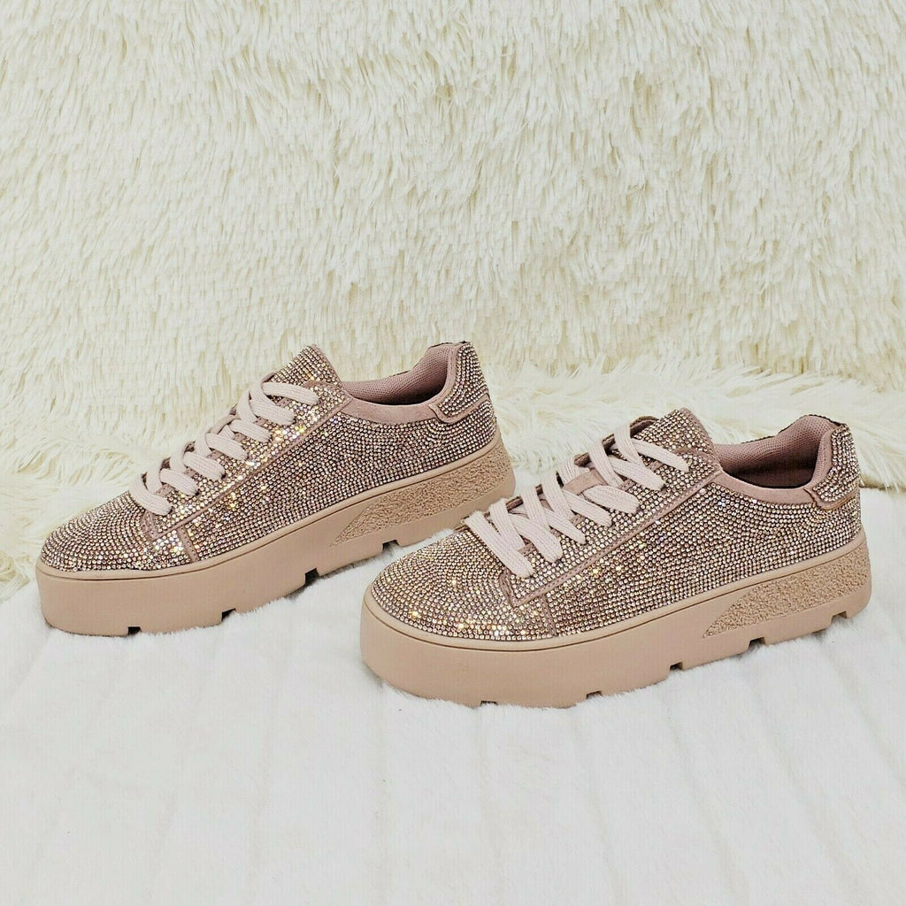 CR Diamond Queen Pastel Ombre Rhinestone Lace Up Platform Bling Sneakers