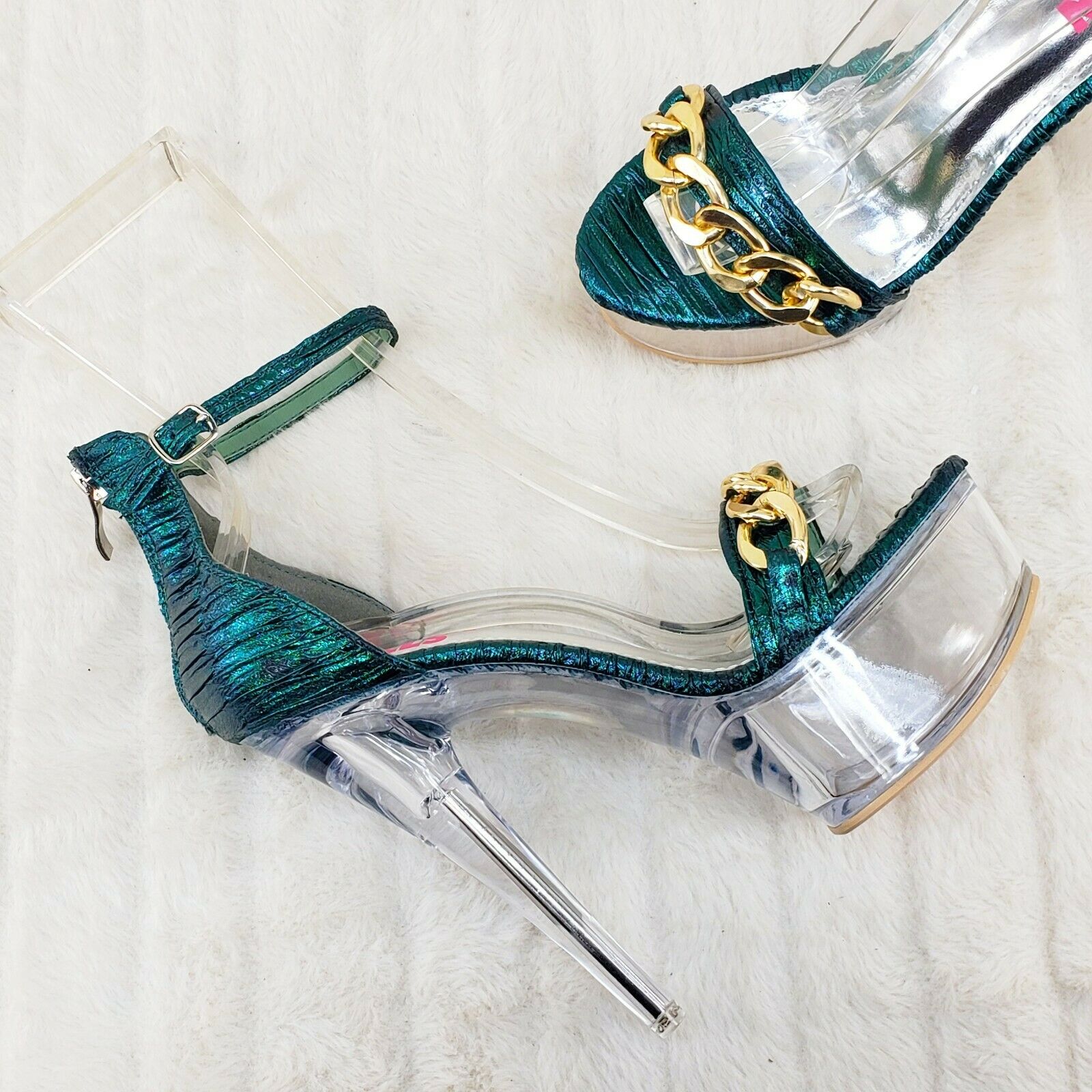 Voltaire Shimmery Green Closed Back Clear Platform High Heels - Totally Wicked Footwear