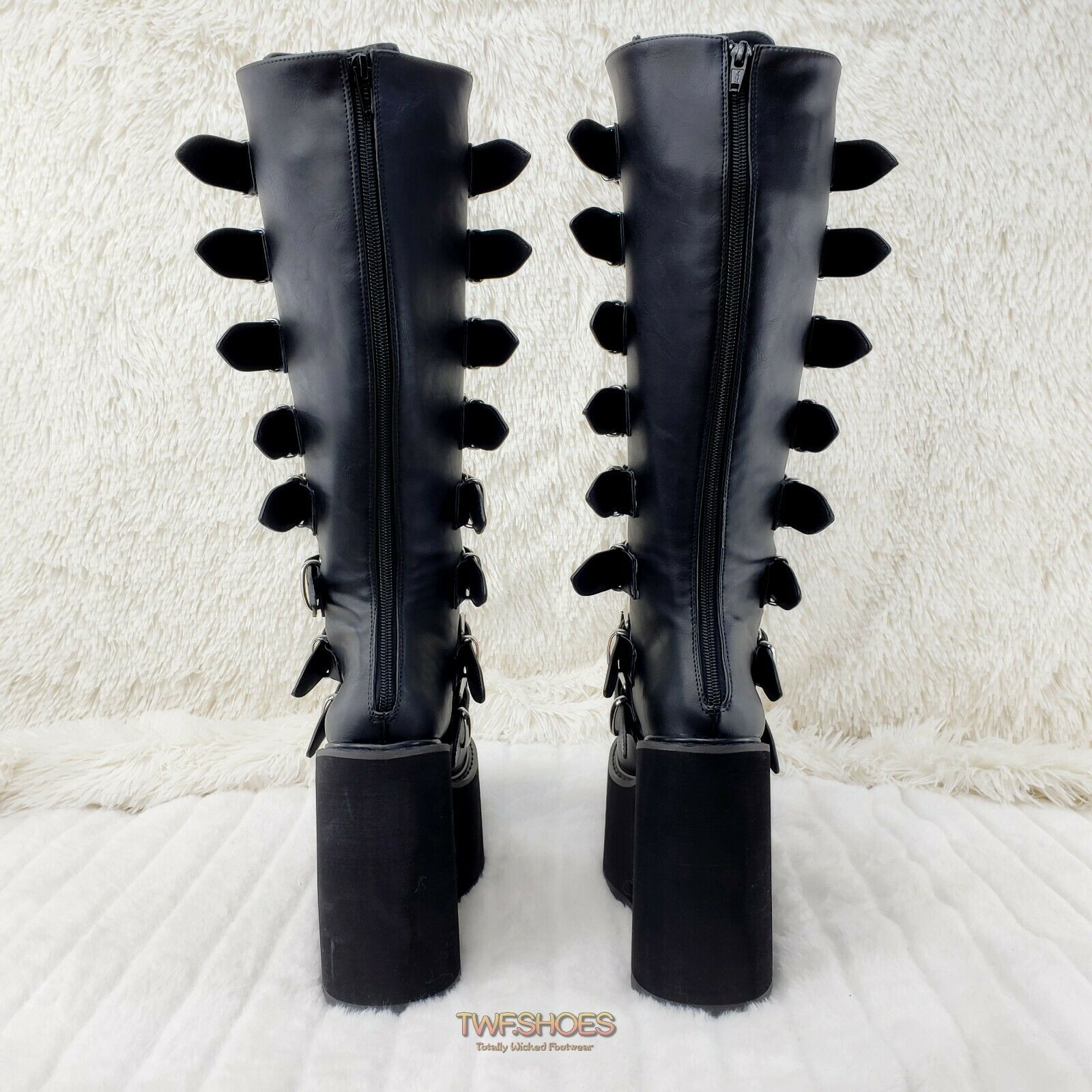 Swing 815WC Black Matte Goth Wide Calf Knee Boots 5.5" Platform NY - Totally Wicked Footwear