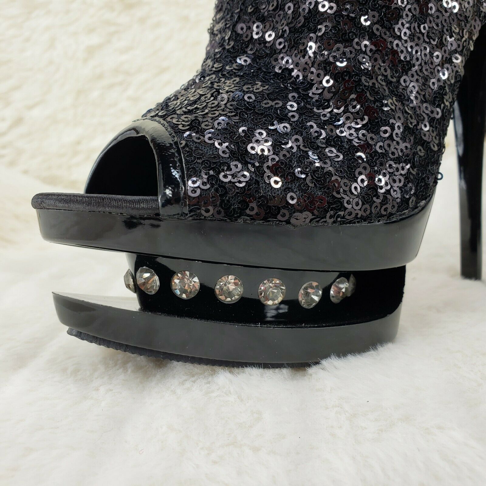 Blondie 1008 Black Sequin Slouchy High Heel Platform Ankle Boots Sizes 5-11 - Totally Wicked Footwear
