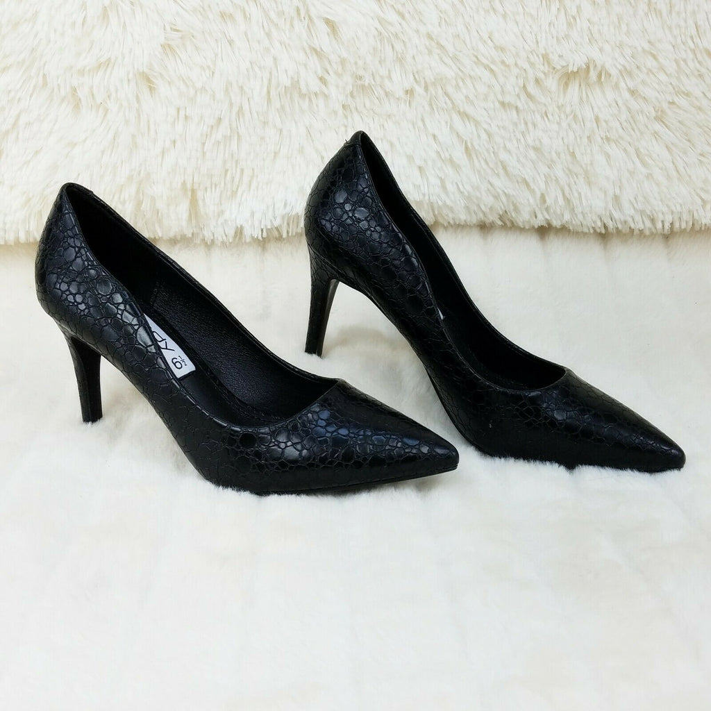 Monica Textured 3.5" Heel Pointy Toe Pump Shoes Black - Totally Wicked Footwear