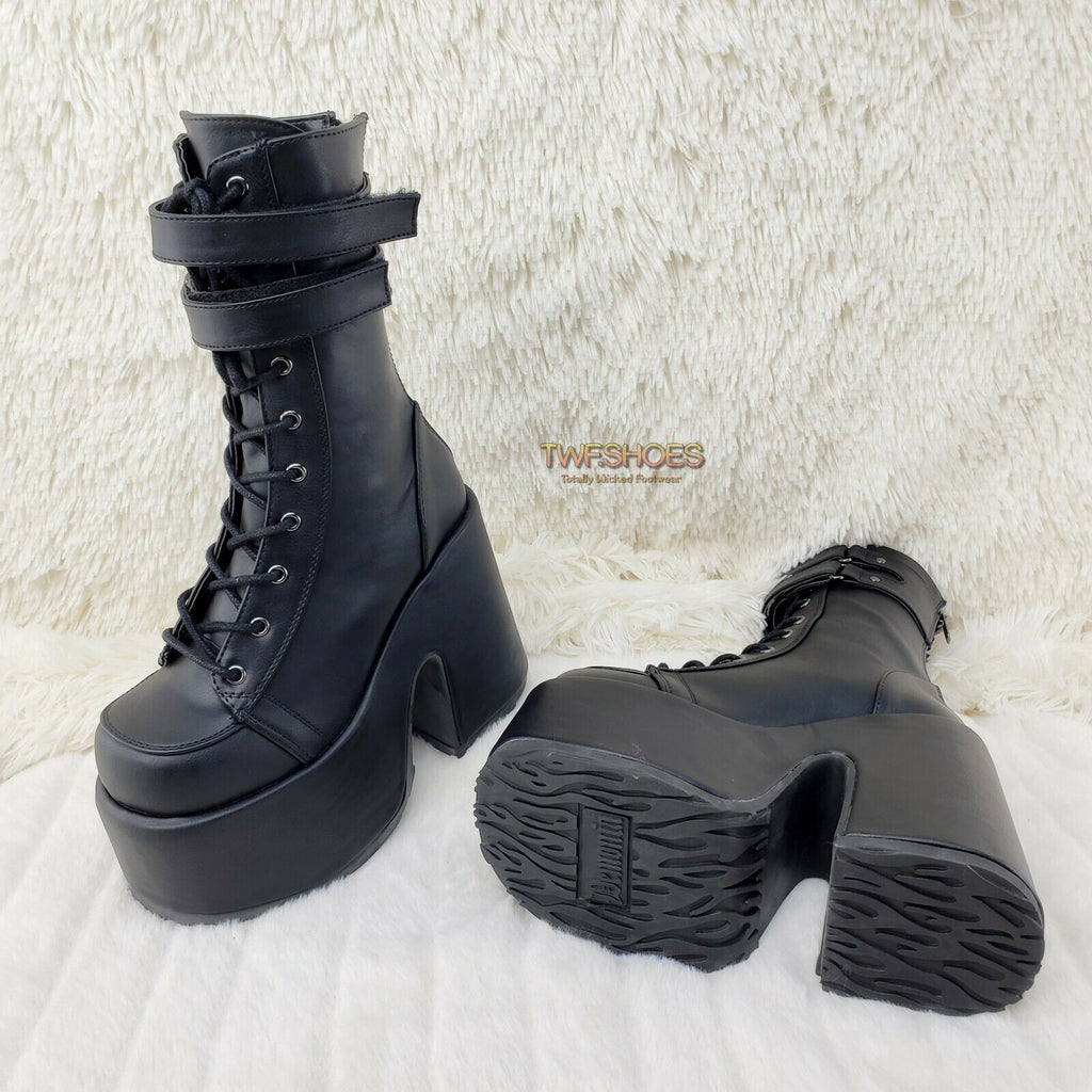 Demonia Camel 250 Stacked Black Matte Platform Goth Punk Calf Boot IN STOCK NY - Totally Wicked Footwear
