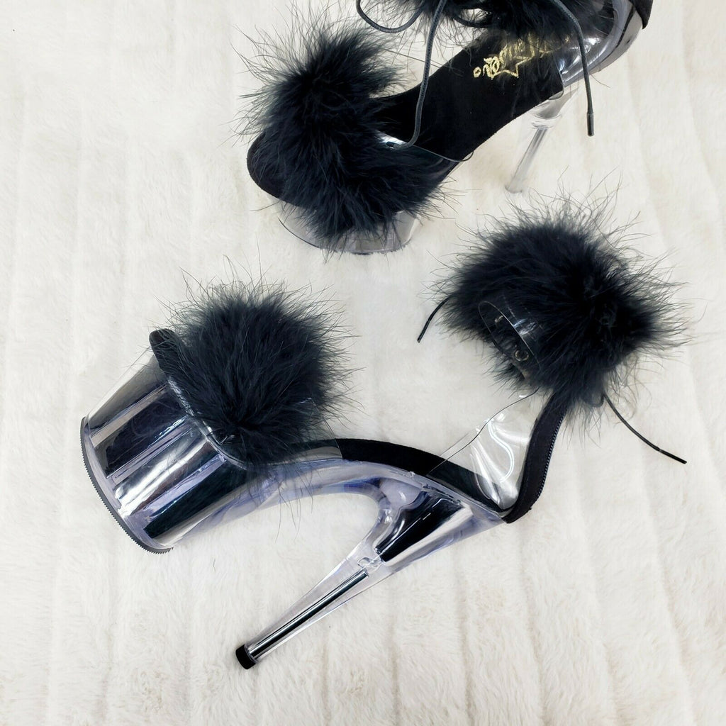Adore 724 Black Marabou Platform Shoes Sandals 7" High Heel Shoes NY - Totally Wicked Footwear