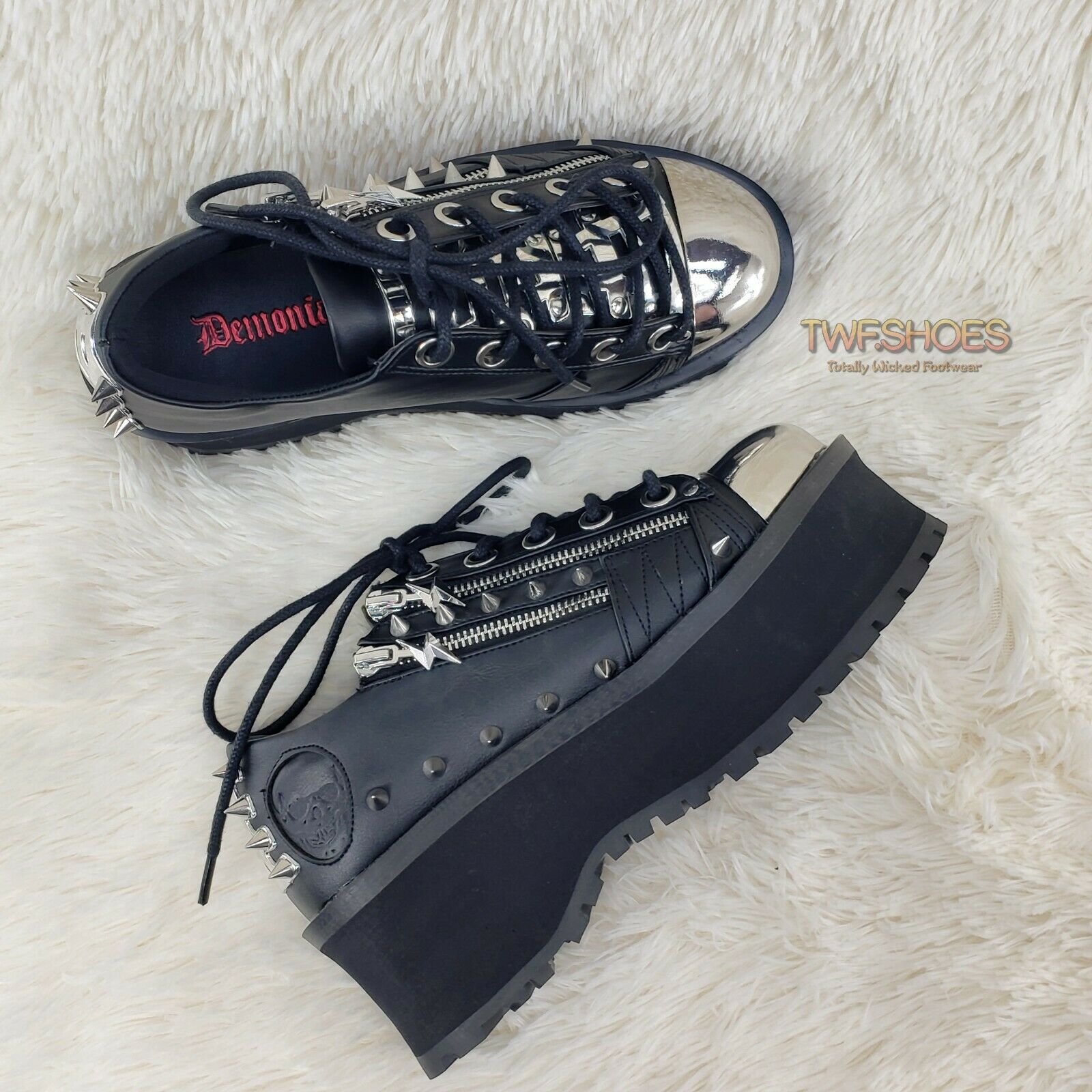 Grave Digger 04 Black Chrome Toe Plate Spiked Shoe Men 4-13 Goth Punk NY - Totally Wicked Footwear