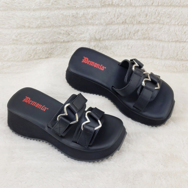 Flip Demonia Goth Slip On Sandals With Heart Buckle House Stock NY 6-12 - Totally Wicked Footwear