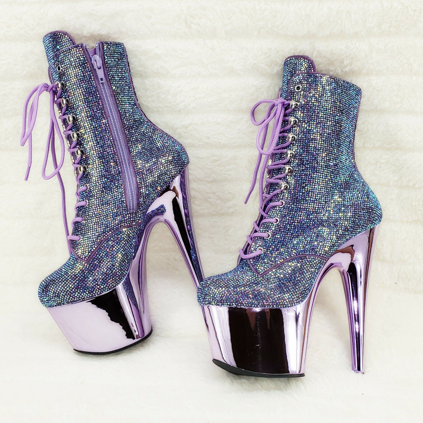 Adore 1020CHRS Lavender Purple Rhinestone 7" High Heel Platform Ankle Boots NY - Totally Wicked Footwear