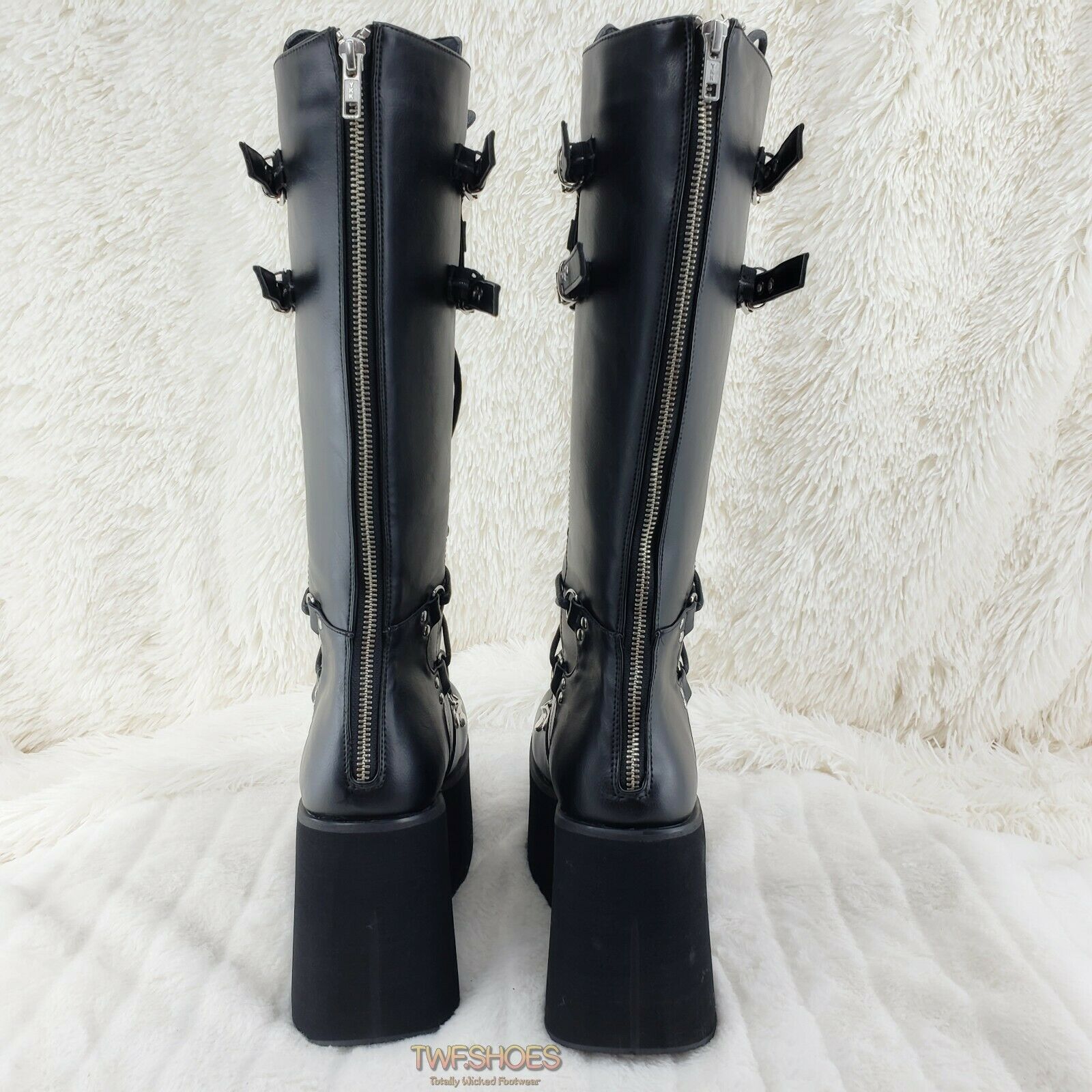 Kera 200 Black Shin Shield Knee Boot 4.5" Platform Goth Punk Rock Size 6-11 NY - Totally Wicked Footwear