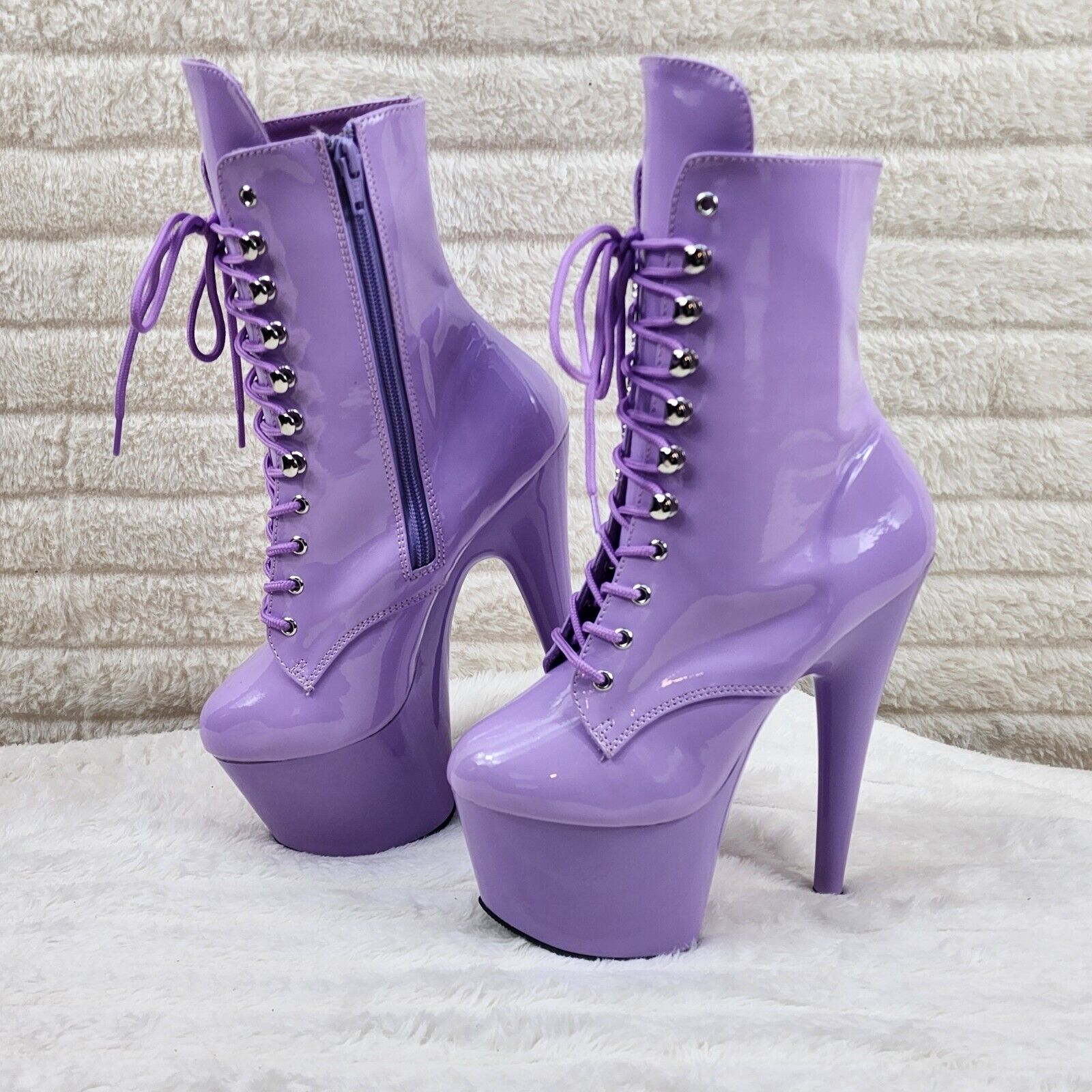 Adore 1020 Lavender Lilac Purple Patent  7" High Heel Platform Ankle Boots NY - Totally Wicked Footwear