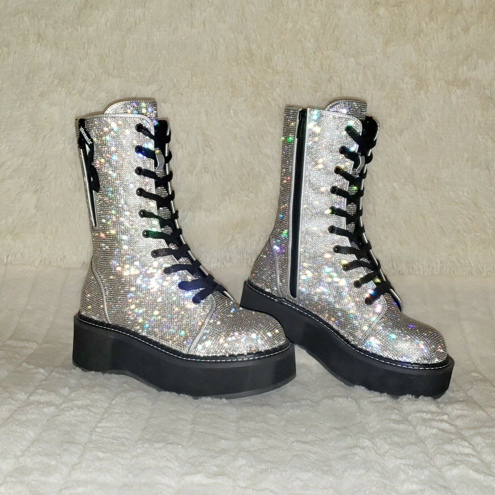 Demonia Emily 330R Rhinestone 2" Platform Combat Boots 6-12 NY - Totally Wicked Footwear