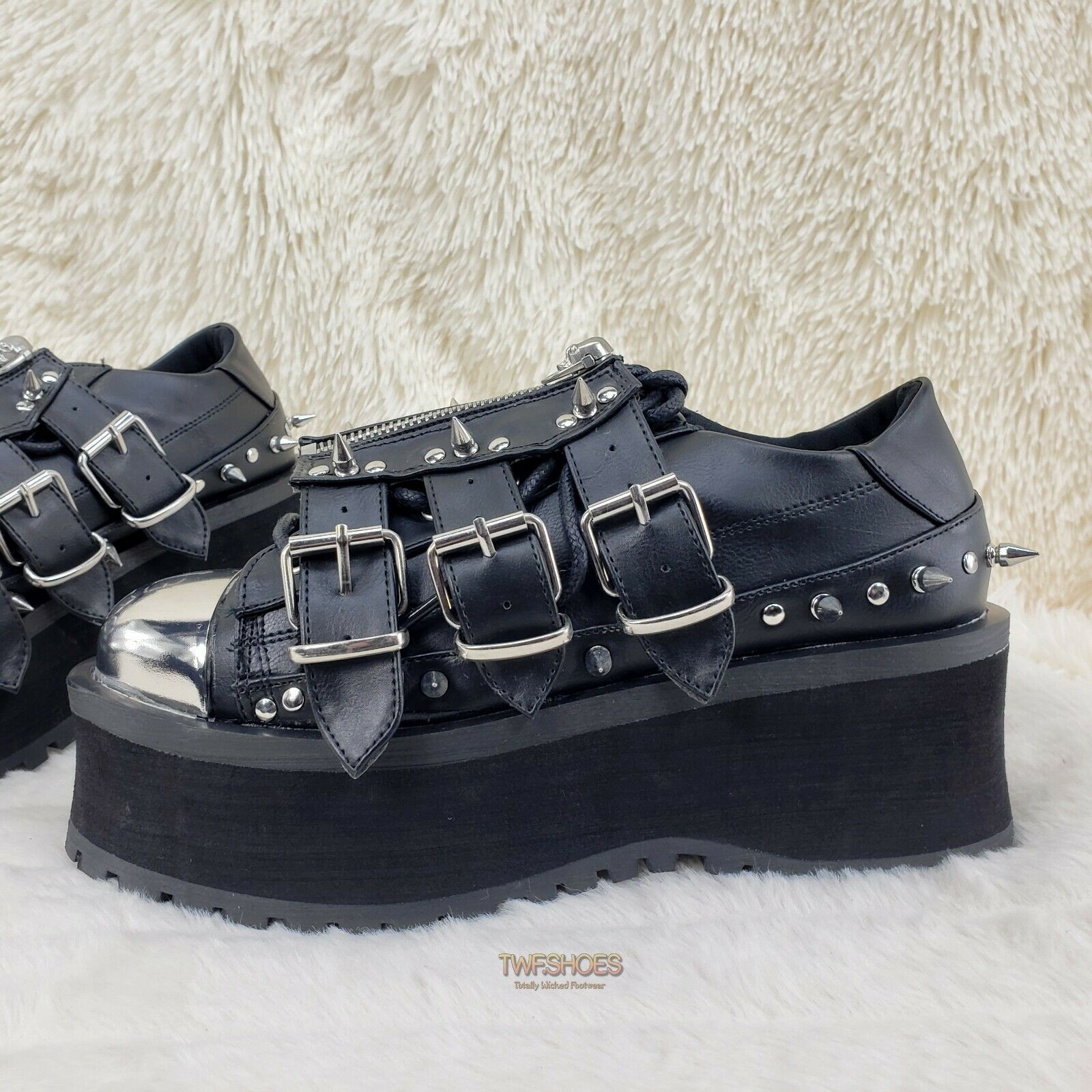 Grave Digger 03 Black Chrome Toe Plate Spiked Shoe Men 4-13 Goth Punk NY - Totally Wicked Footwear