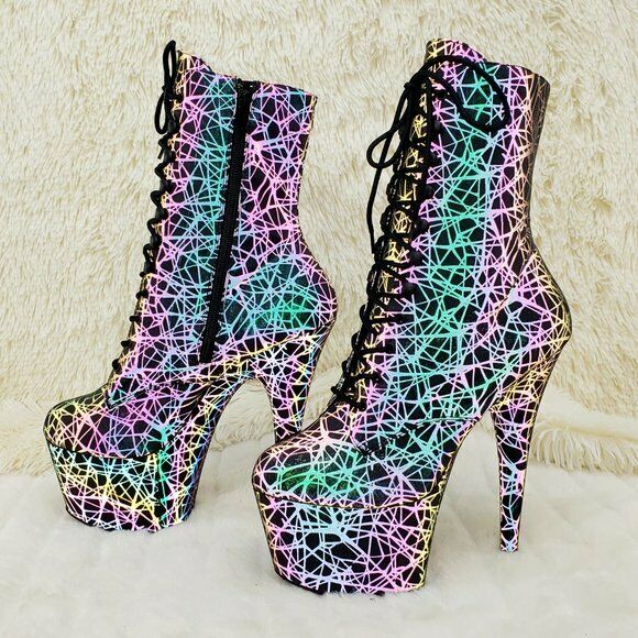 Adore 1020REFL Geo Reflective Upper Platform 7" High Heel Ankle Boots NY - Totally Wicked Footwear