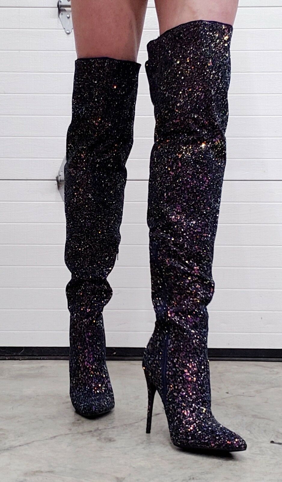 Courtly 3015 Black Multi Color Glitter Thigh High Boots 5" High Heel 6 - 14 - Totally Wicked Footwear