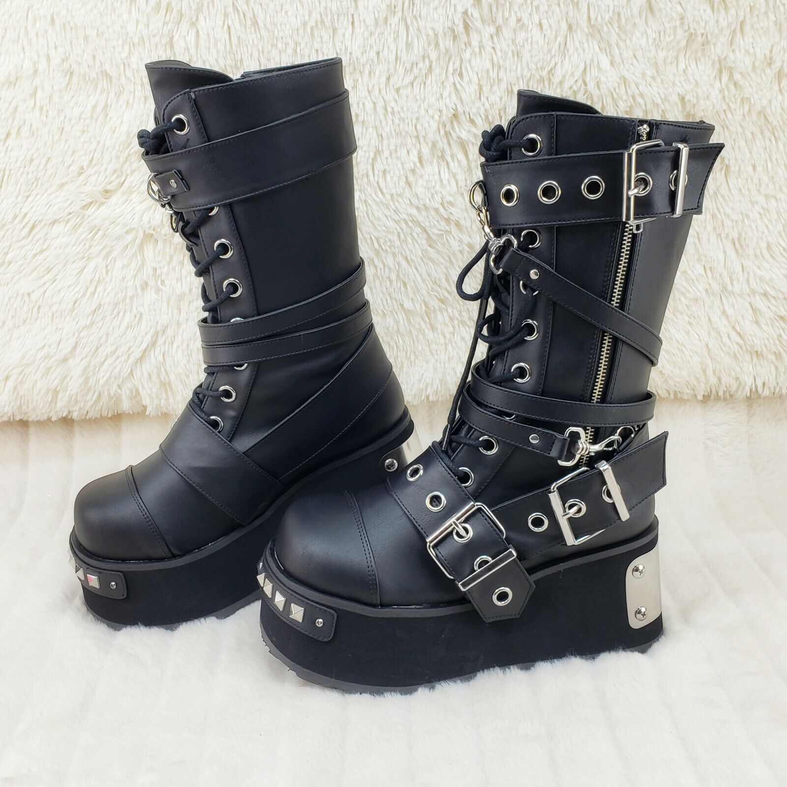 Trashville 250 Multi Strap Goth Punk Rock 3.25" Platform Boot Black Restocked NY