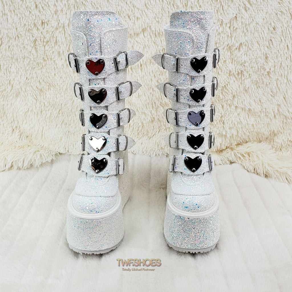 Swing 230G White Multi Glitter Mid Calf Boot 5.5" Platform Heart Strap 6-12 NY - Totally Wicked Footwear